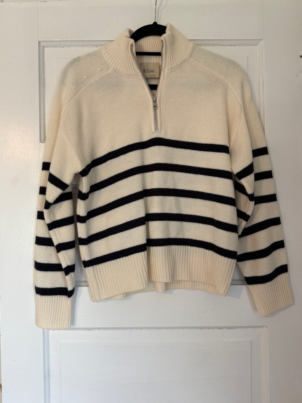 Elie Tahari Cream and Navy Quarter Zip Sweater